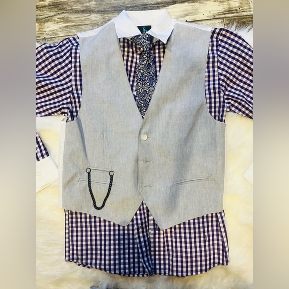 Young Kings by Steve Harvey Purple & Gray 4pc set formal wear boys size 12 NWOT - Picture 10 of 16